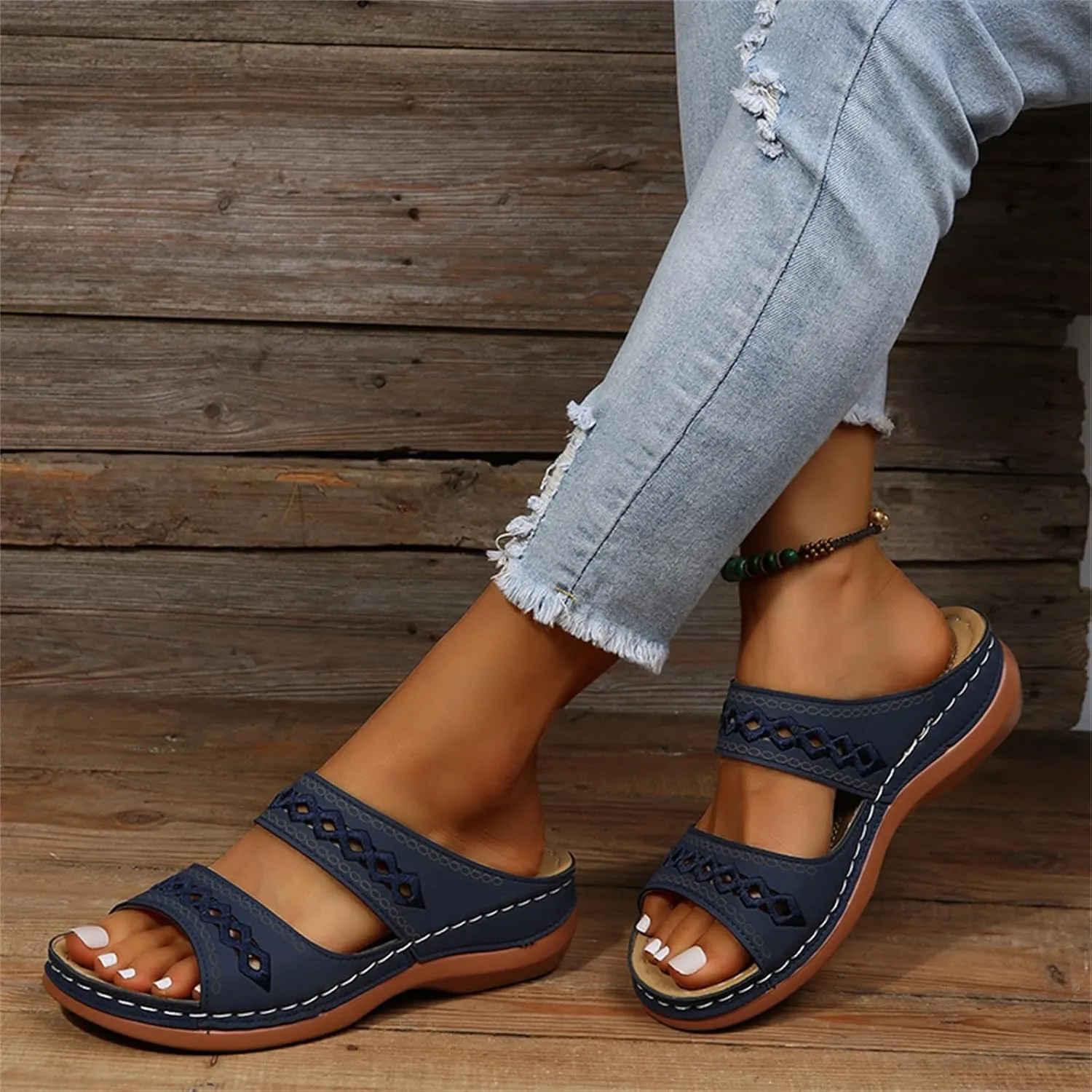 Ladmiple Sandals Women Dressy Summer Flat Island Cute Casual Beach Shoes Orthotic Flips Flops Arch Support Orthopedic Slides