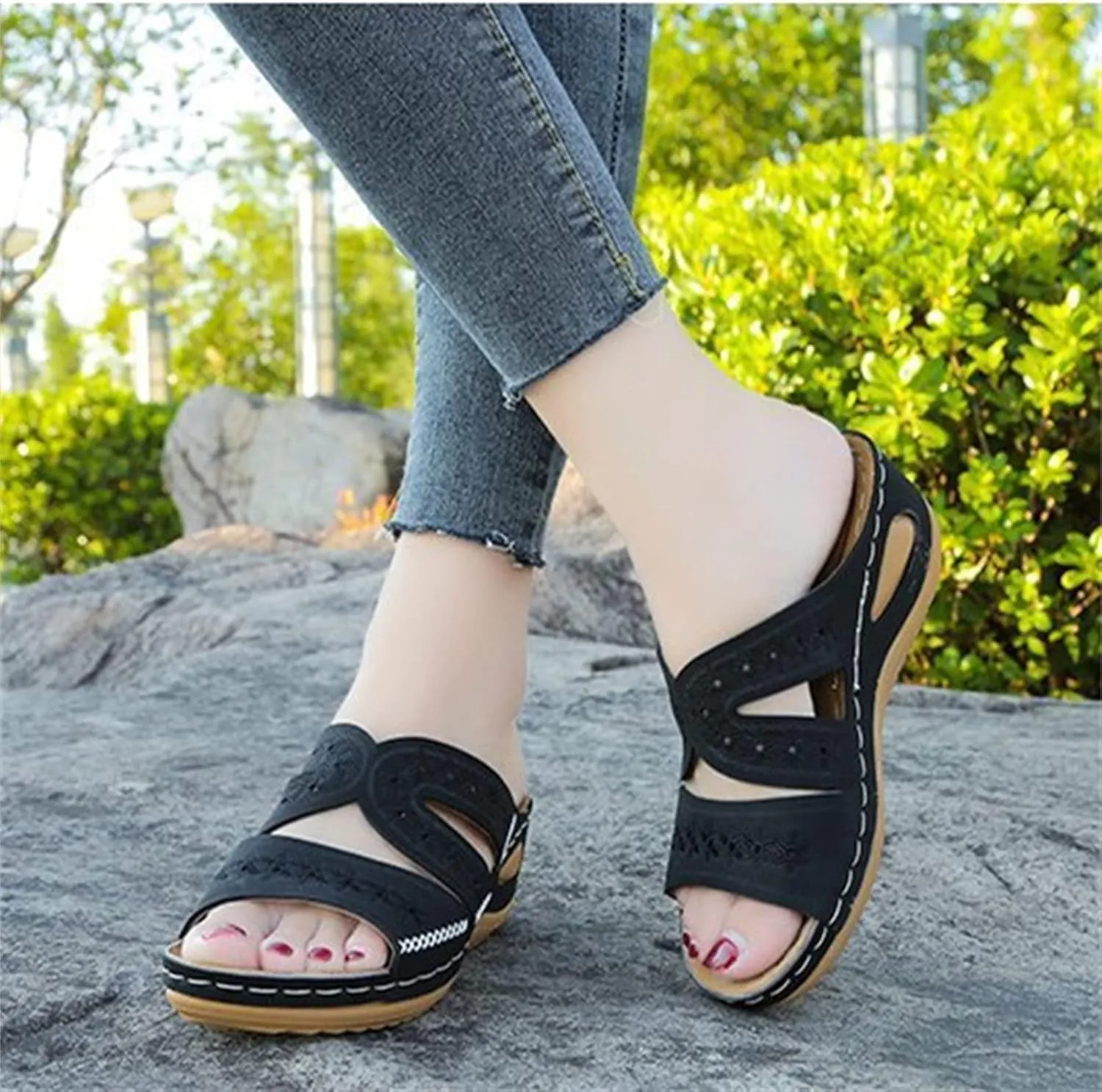 Ladmiple Sandals Women Dressy Summer Flat Walking Comfortable Fashion Orthotic Slides Orthopedic Slippers With Arch Support