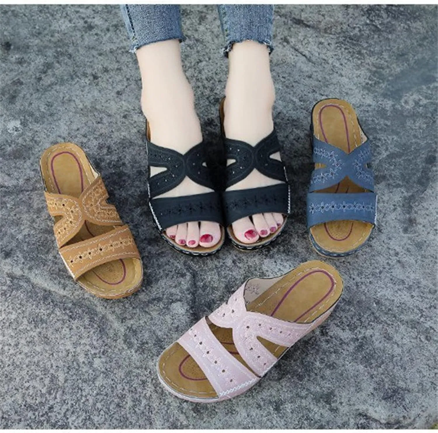 Ladmiple Sandals Women Dressy Summer Flat Walking Comfortable Fashion Orthotic Slides Orthopedic Slippers With Arch Support