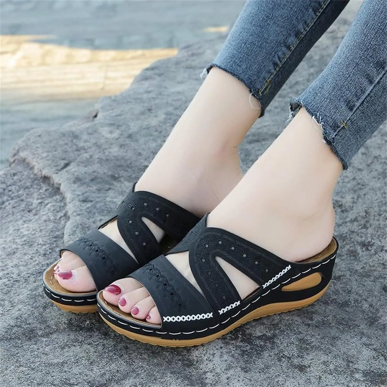 Ladmiple Sandals Women Dressy Summer Flat Walking Comfortable Fashion Orthotic Slides Orthopedic Slippers With Arch Support