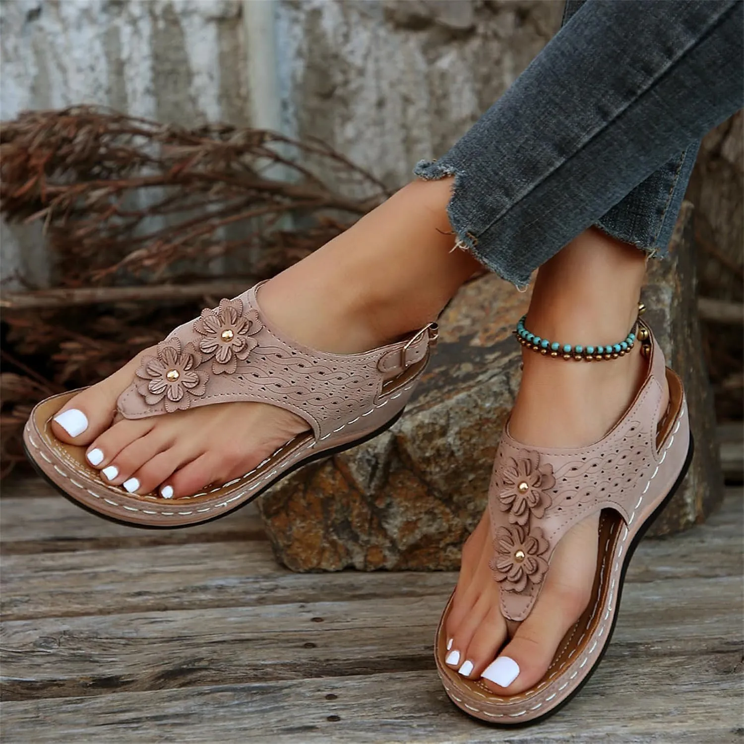 Ladmiple Sandals Women Dressy Summer Wedge Orthopedic Arch Support Flip Flops Comfortable Walking Orthotic Slides 2024