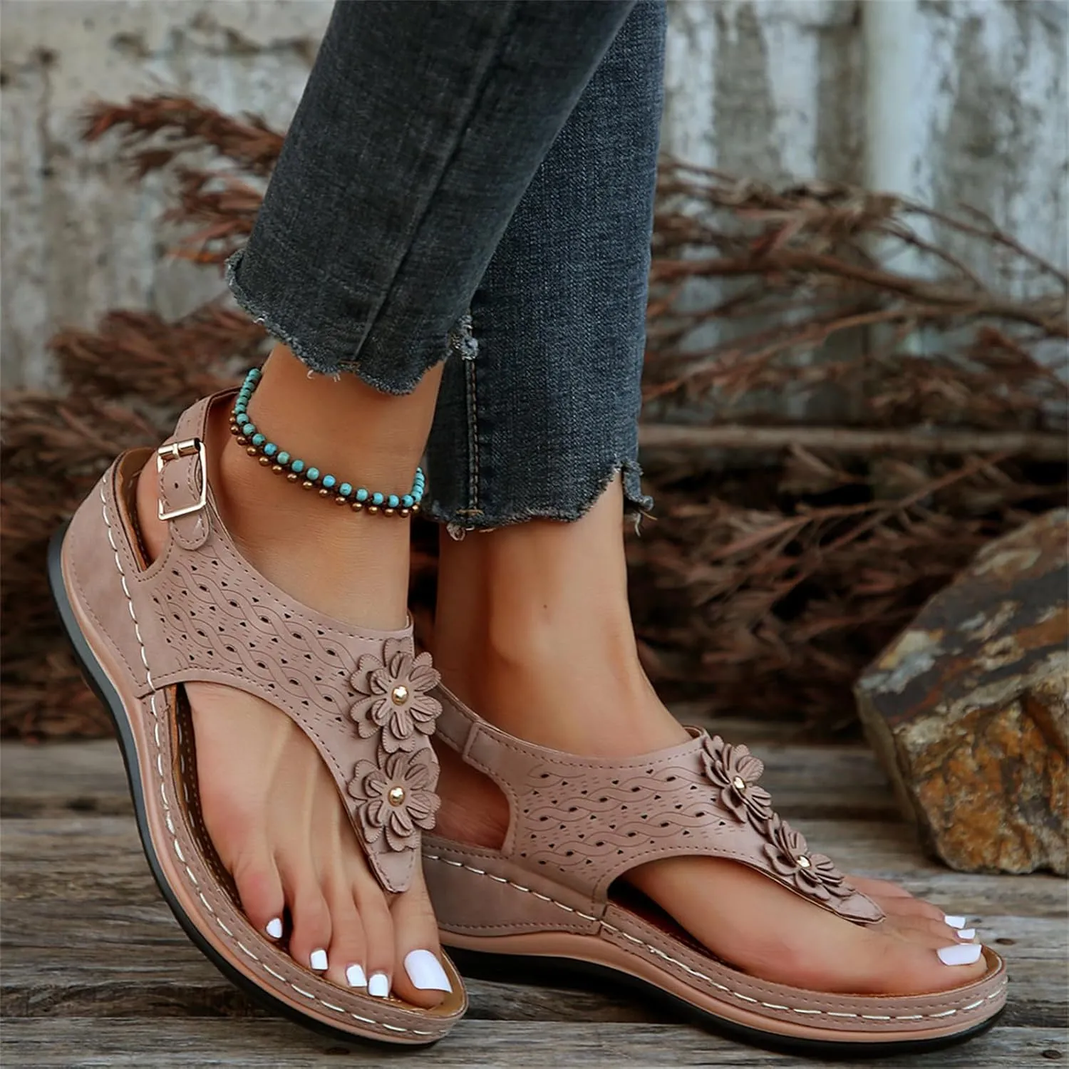 Ladmiple Sandals Women Dressy Summer Wedge Orthopedic Arch Support Flip Flops Comfortable Walking Orthotic Slides 2024