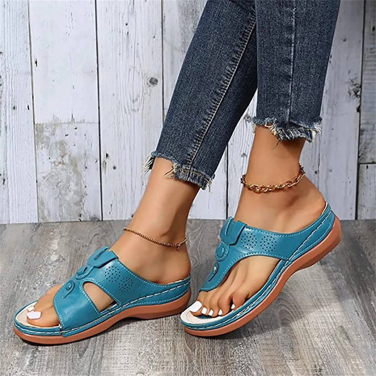 Ladmiple Sandals Women Fashion Flat Orthopedic Slides Dressy Summer Arch Support Orthotic Flip Flops for Plantar Fasciitis