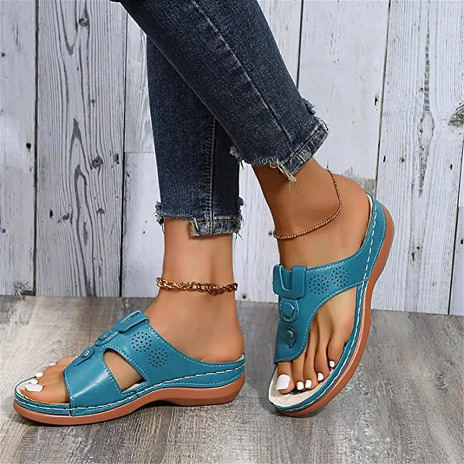 Ladmiple Sandals Women Fashion Flat Orthopedic Slides Dressy Summer Arch Support Orthotic Flip Flops for Plantar Fasciitis