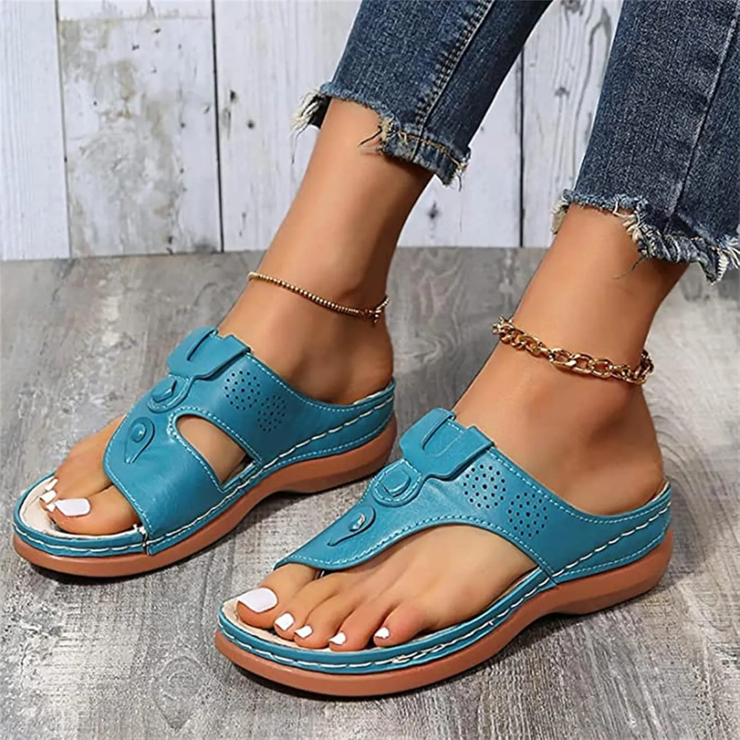 Ladmiple Sandals Women Fashion Flat Orthopedic Slides Dressy Summer Arch Support Orthotic Flip Flops for Plantar Fasciitis