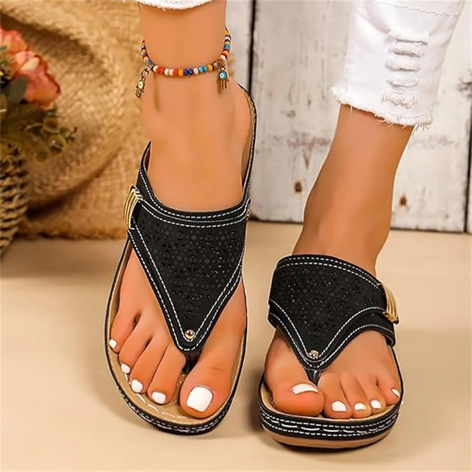 Ladmiple Womens Sandals Comfortable Dressy Arch Support Orthopedic Slippers Orthotic Thong Flip Flops Summer Walking Slides