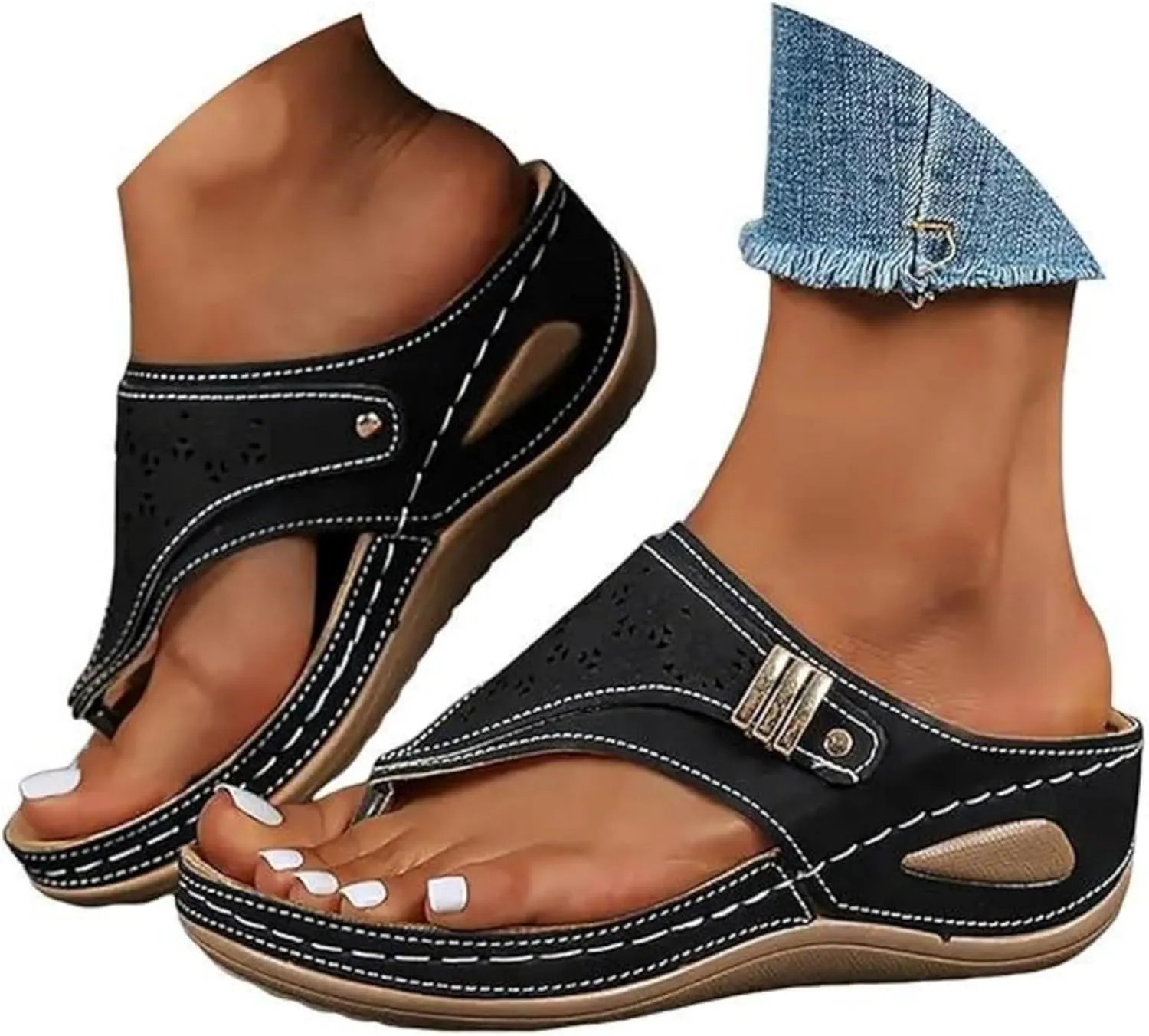 Ladmiple Womens Sandals Comfortable Dressy Arch Support Orthopedic Slippers Orthotic Thong Flip Flops Summer Walking Slides