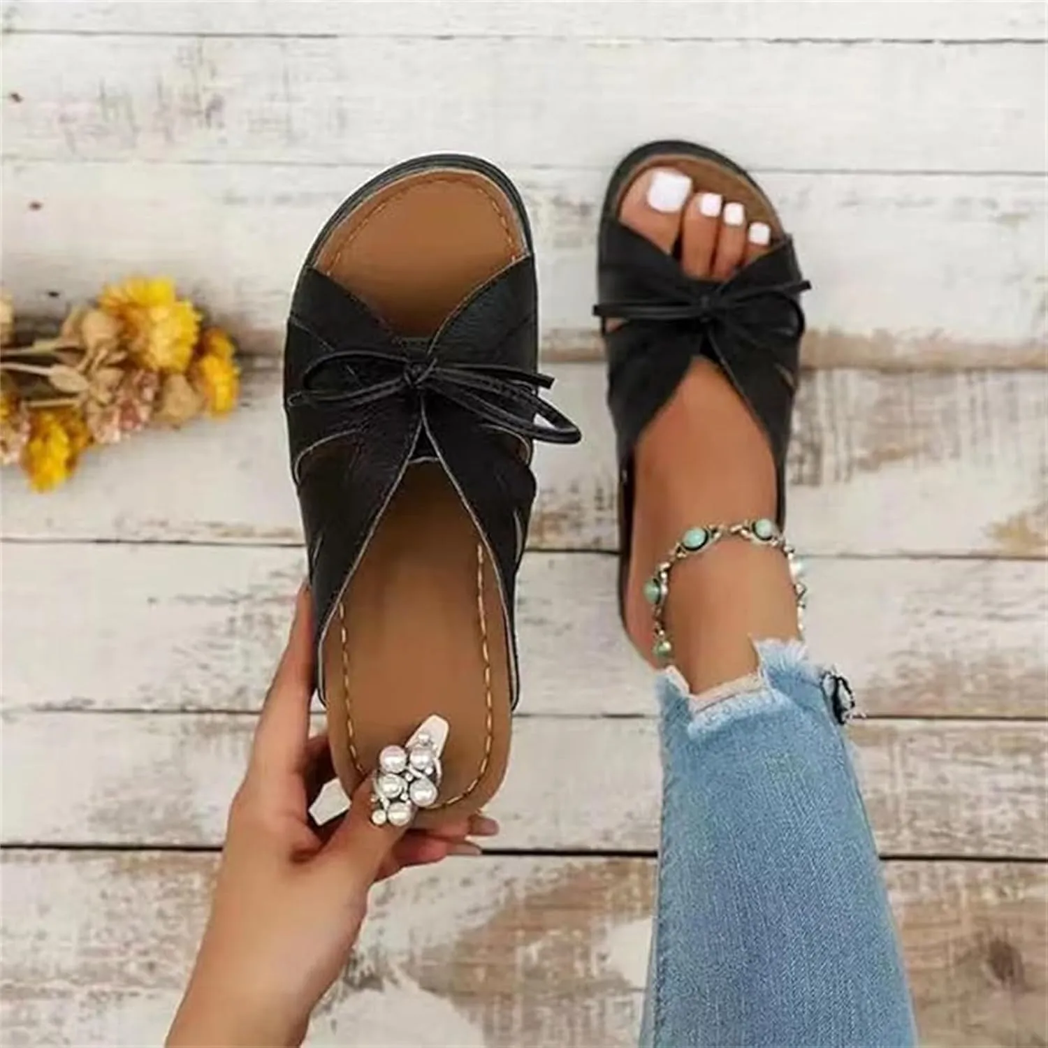 Ladmiple Womens Sandals Comfortable Dressy Wedge Heel Fashion Orthotic Slides Lightweight Athletic Slip On Orthopedic Slipper