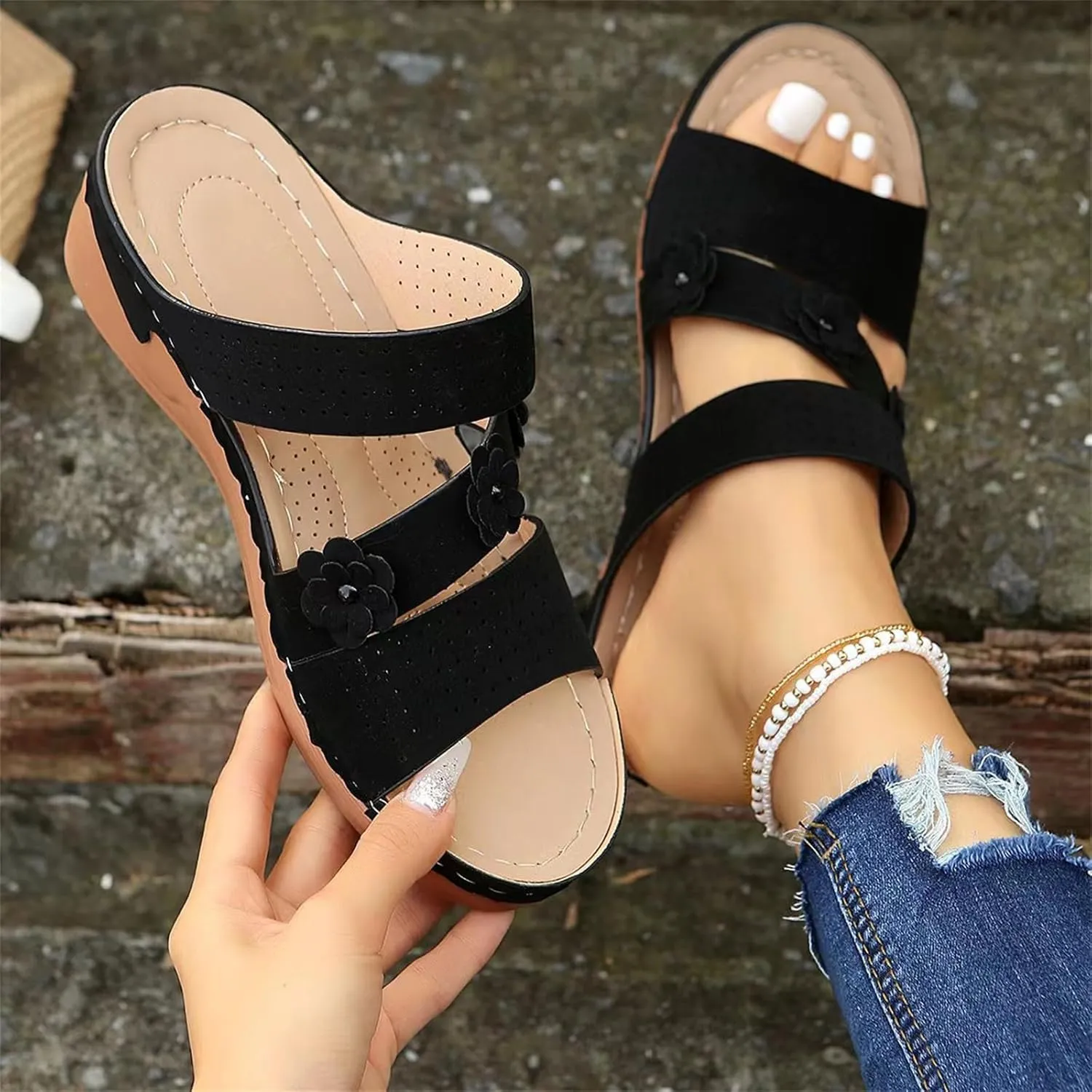 Ladmiple Womens Sandals Dressy Casual Comfortable Walking Orthopedic Slippers Summer Orthotic Flip Flops with Arch Support