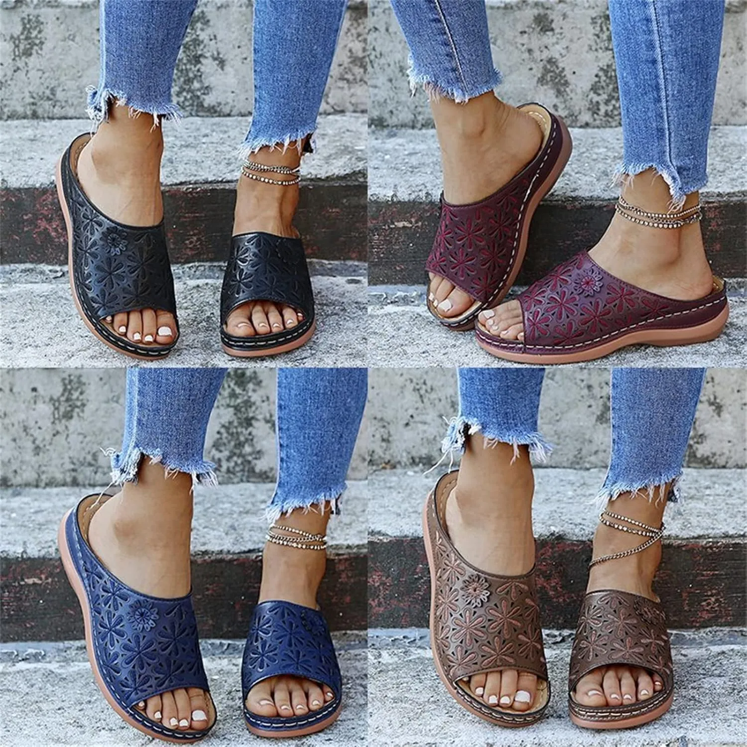 Ladmiple Womens Sandals For Plantar Fasciitis Support Fashion Orthotic Slides Ladies Lightweight Athletic Slip On Slippers