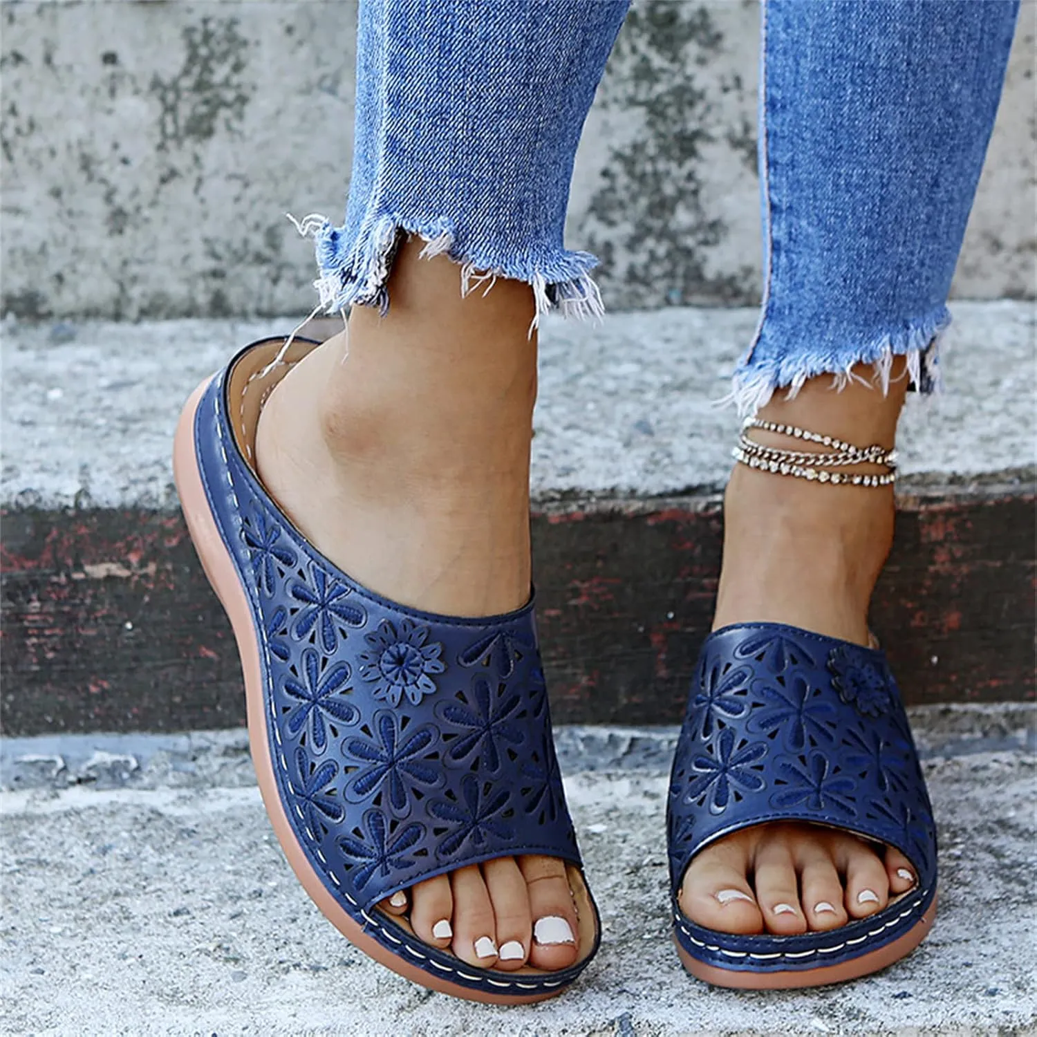 Ladmiple Womens Sandals For Plantar Fasciitis Support Fashion Orthotic Slides Ladies Lightweight Athletic Slip On Slippers