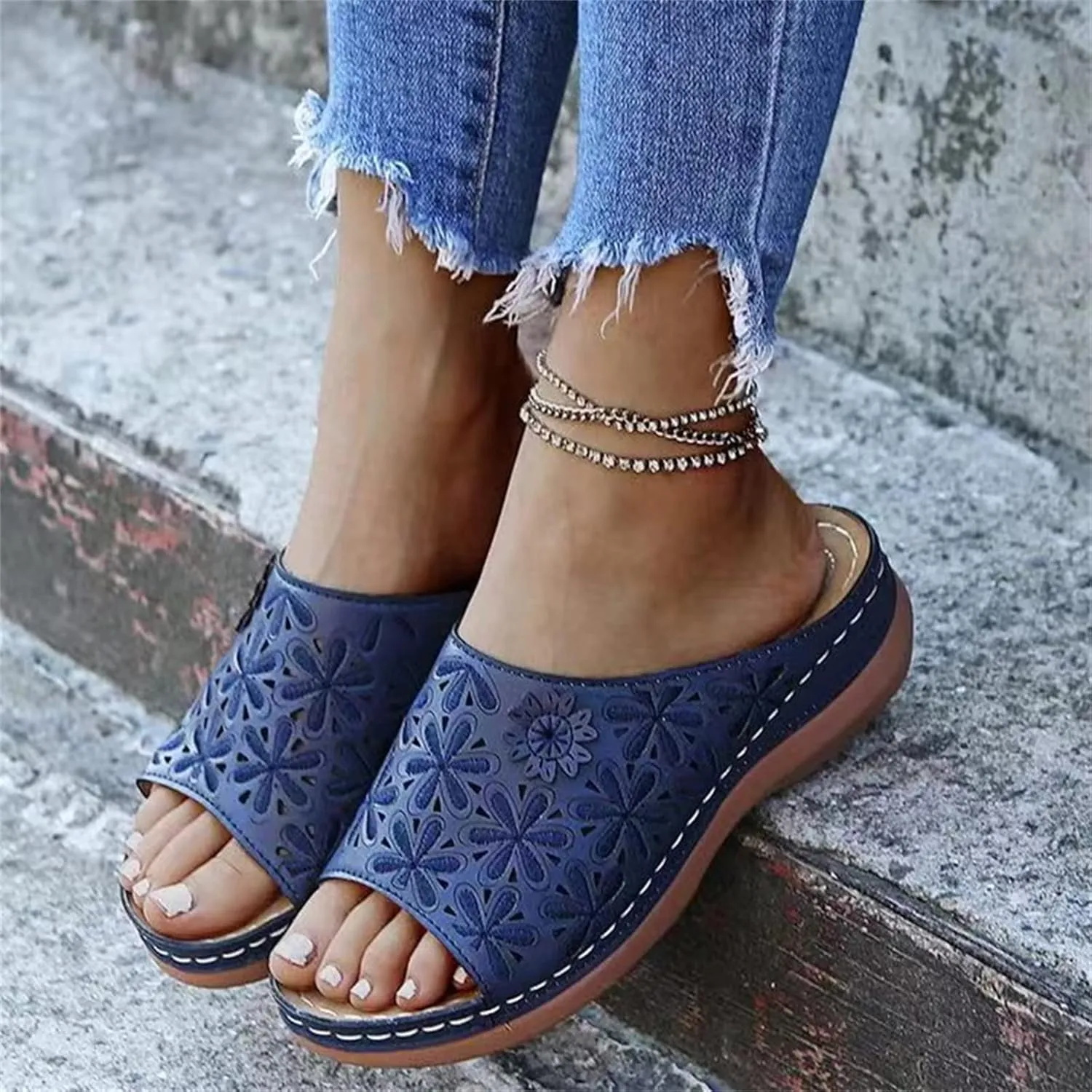Ladmiple Womens Sandals For Plantar Fasciitis Support Fashion Orthotic Slides Ladies Lightweight Athletic Slip On Slippers
