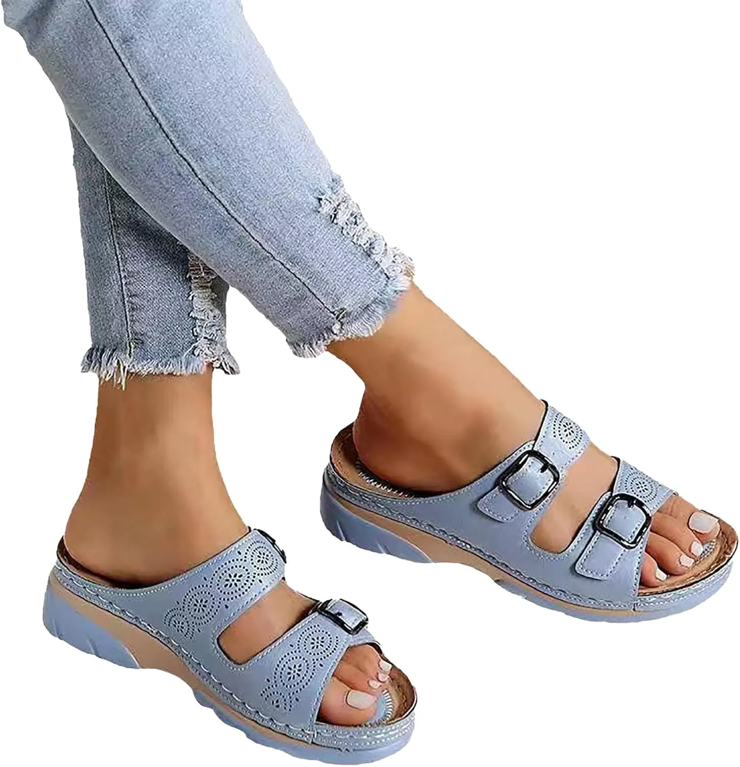 Leather Sandals for Women 2025 with Arch Support, Summer Slip On Orthopedic Diabetic Wedge Slippers,Anti-Slip Open Toe Shoes
