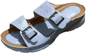 Leather Sandals for Women 2025 with Arch Support, Summer Slip On Orthopedic Diabetic Wedge Slippers,Anti-Slip Open Toe Shoes