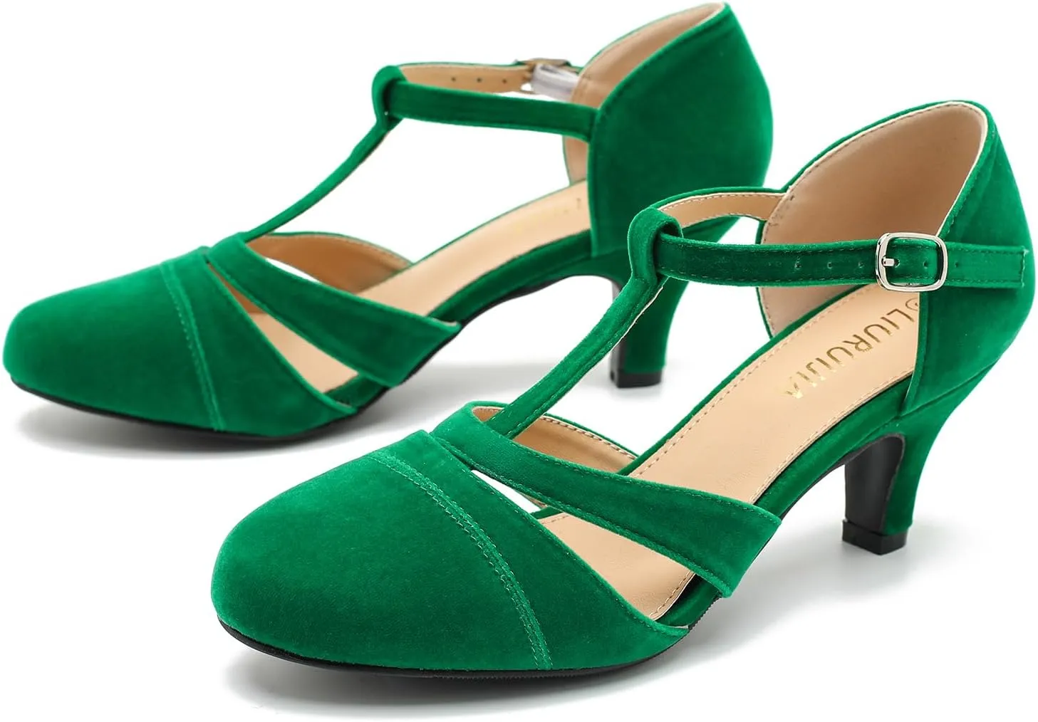 LIURUIJIA Womens T Strap Low Kitten Heels Cutout Pumps Closed Toe Mary Janes Wedding Ballroom Dance Dress Shoes