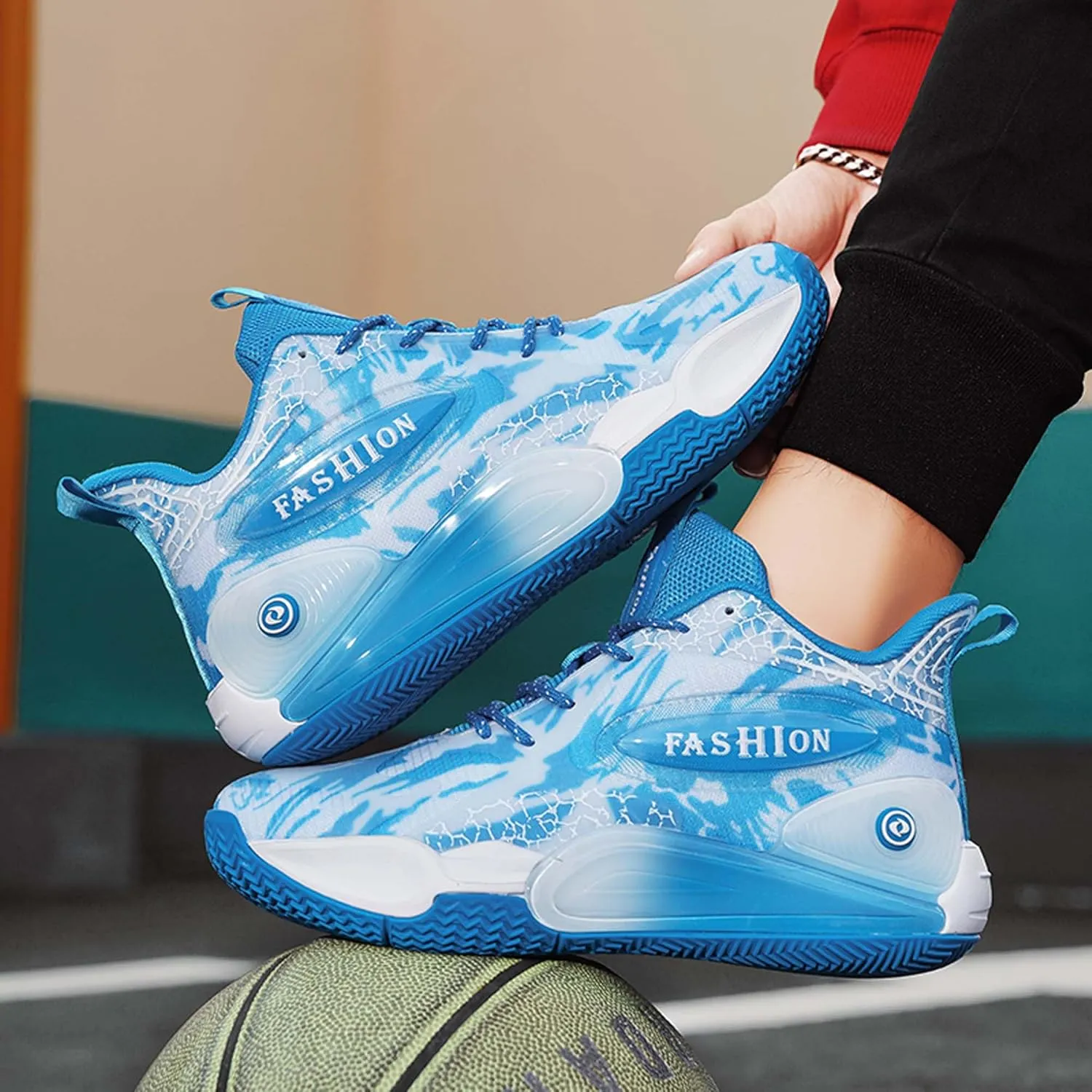 Mens and Womens Non Alip and Breathable Running Shoes High Elasticity Basketball Sneakers Lace Up Mid Top Hiking Shoes Rbber Soles Durable Walking Shoes Competitive Badminton Shoes