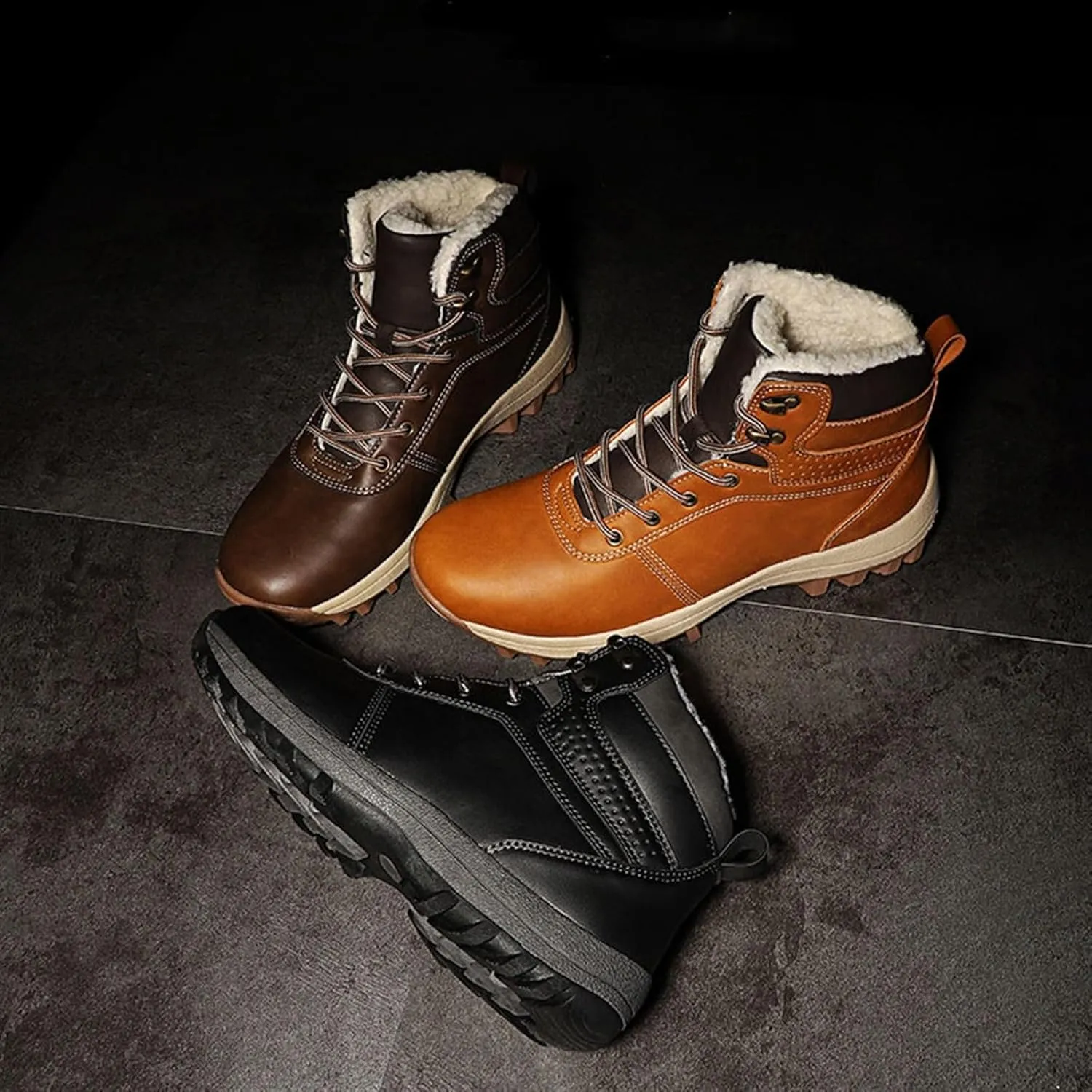 Men's Snow Boots, Men Cold Weather Shoes Warm Anti-Slip Ankle Waterproof Snow Boots, Lightweight Lace up Hiking Walking Shoes Warm, for Work, Walking, Hiking, Outdoor Urban