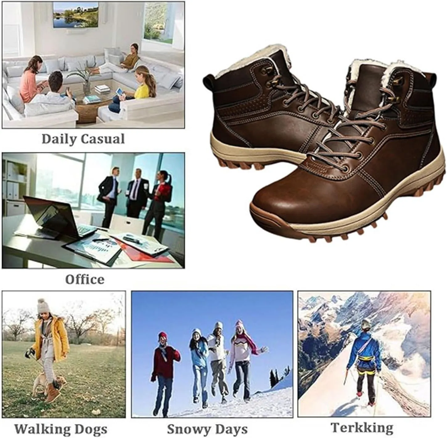 Men's Snow Boots, Men Cold Weather Shoes Warm Anti-Slip Ankle Waterproof Snow Boots, Lightweight Lace up Hiking Walking Shoes Warm, for Work, Walking, Hiking, Outdoor Urban