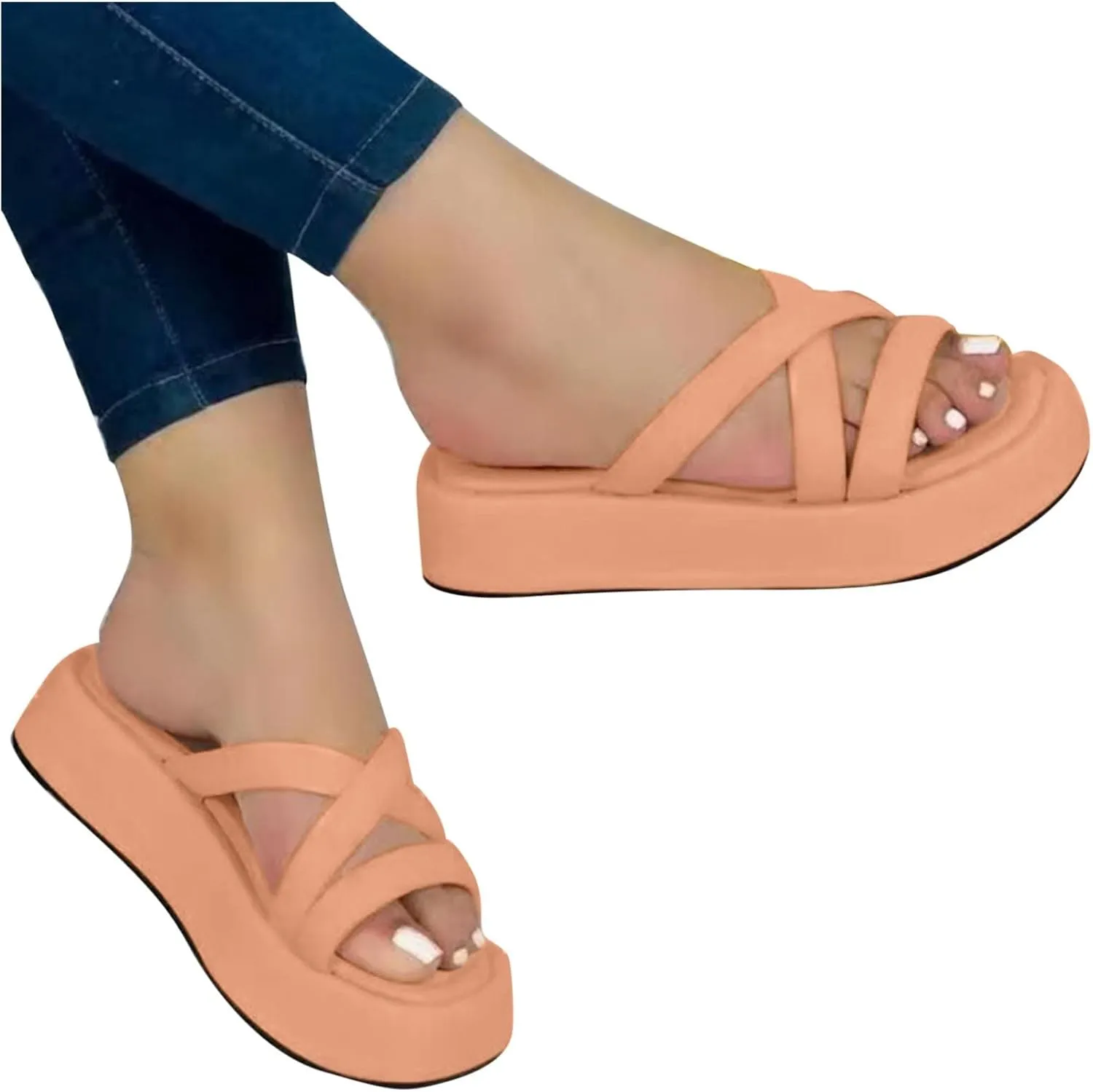 Orange Platform Sandals Fashion Summer Comfortable Slip on Sandal Casual Beach Workout Footwear Shoes