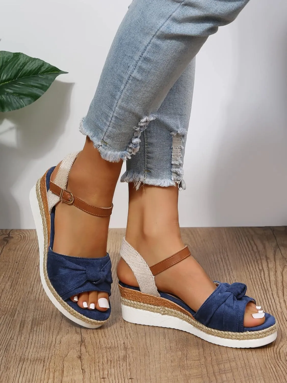 Orthopedic Platform Wedge Sandals for Women - Casual Summer Dressy 2025 Flat Tremdy Bow Tie Open Toe Ankle Strap Sandal Beach Boho Sandals Comfortable Outdoor Shoes