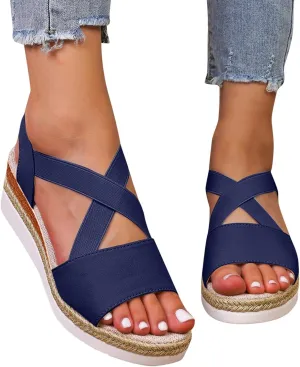 Orthopedic Platform Wedge Sandals for Women Summer Dressy 2025 Flat Open Toe Ankle Strap Espadrilles Sandals Outdoor Shoes