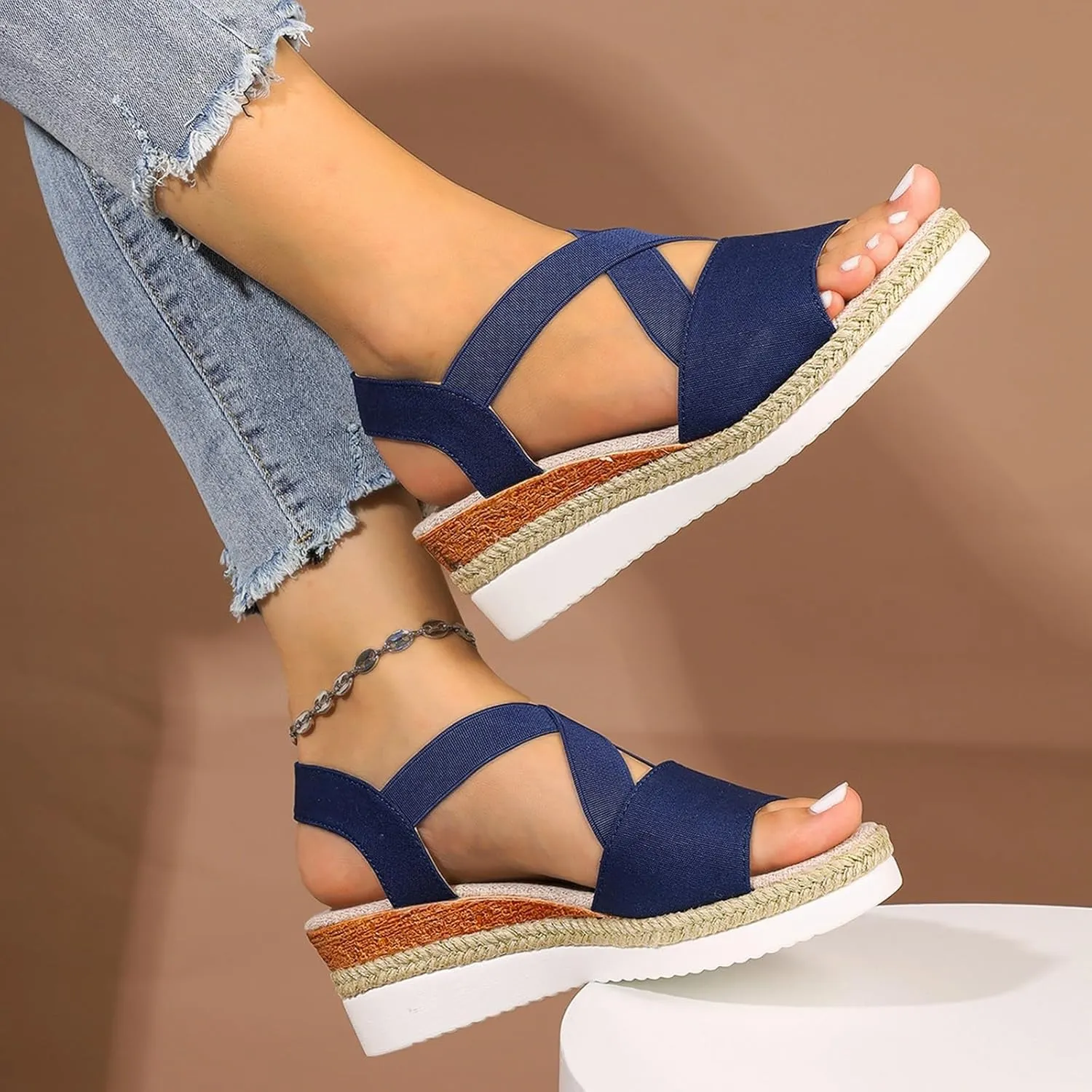 Orthopedic Platform Wedge Sandals for Women Summer Dressy 2025 Flat Open Toe Ankle Strap Espadrilles Sandals Outdoor Shoes