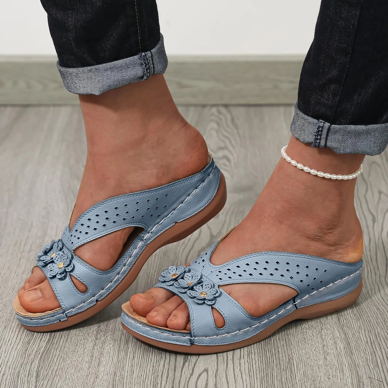 Orthopedic Platform Wedge Sandals for Women Summer Dressy, Women Walking Slippers Arch Support Closed Toe Buckle Ankle Strap Espadrilles Casual Strappy Sandals Comfortable Outdoor Shoes