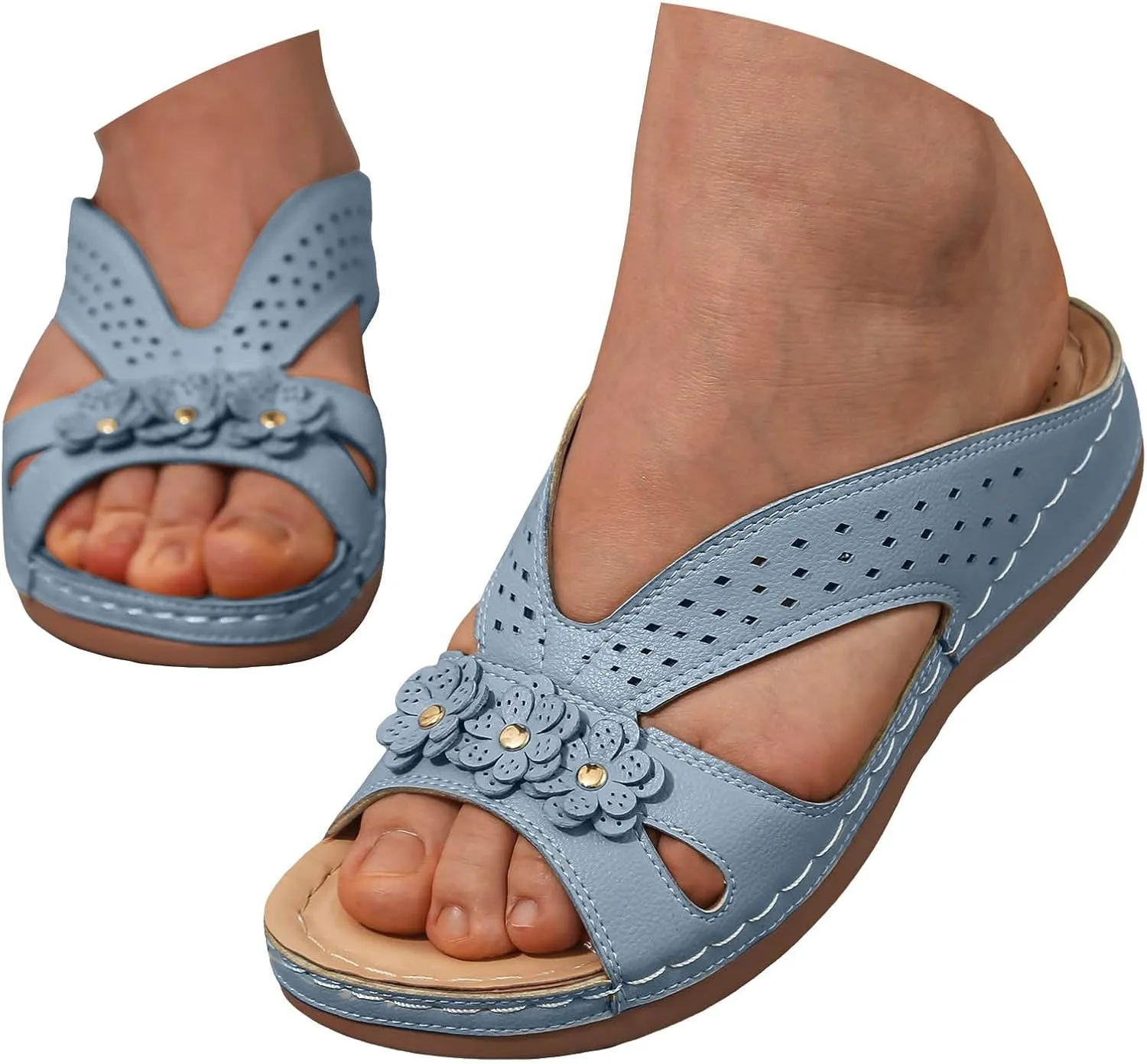 Orthopedic Platform Wedge Sandals for Women Summer Dressy, Women Walking Slippers Arch Support Closed Toe Buckle Ankle Strap Espadrilles Casual Strappy Sandals Comfortable Outdoor Shoes