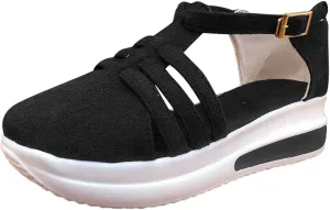 Orthopedic Platform Wedge Sandals for Women Summer Dressy,Arch Support Closed Toe Buckle Ankle Strap Espadrilles Wedge Comfortable Outdoor Shoes Strappy Slip on Sandals Beach Boho Shoes