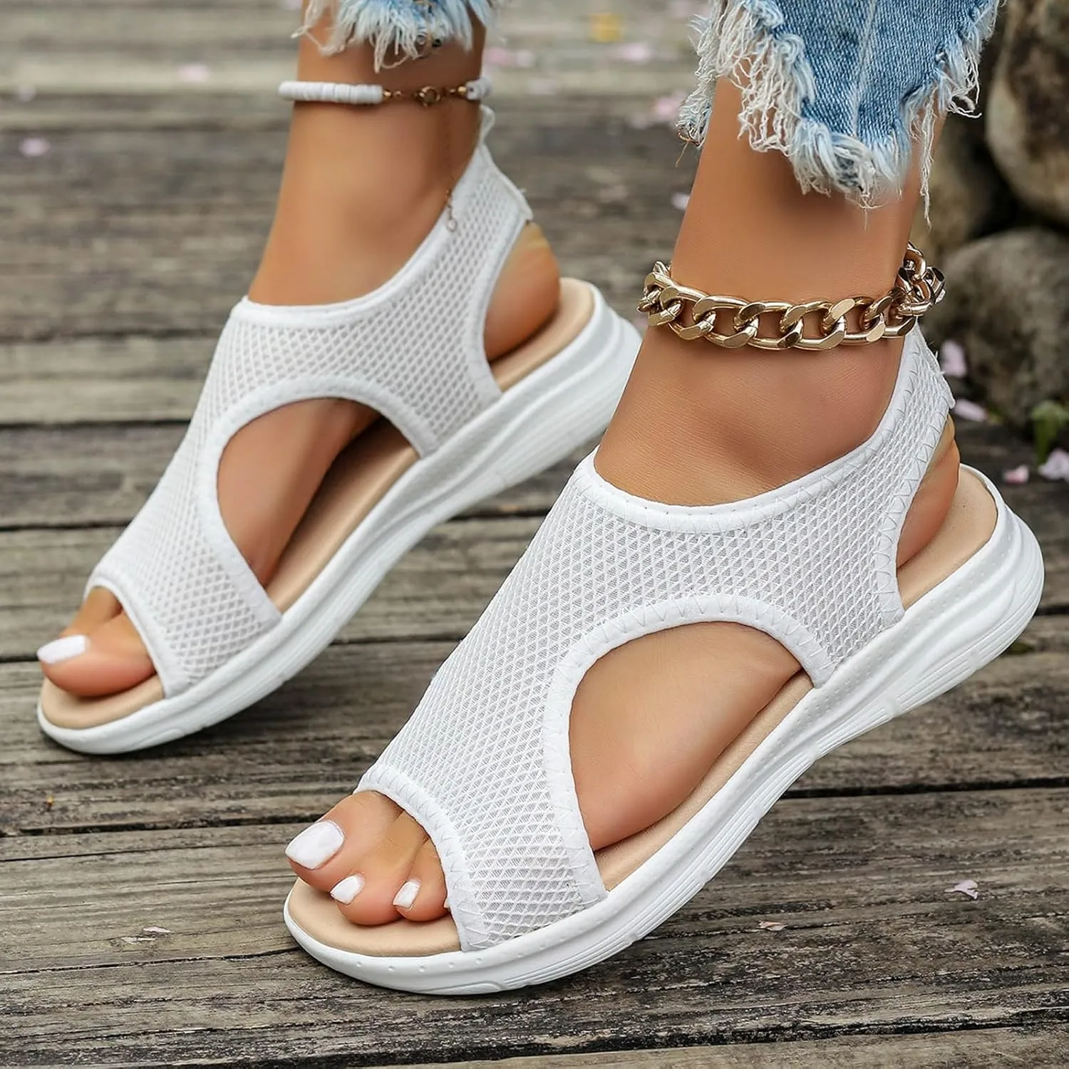Orthopedic Sandals for Women Slip On Solid Color Mesh Wedge Sandals Summer Fashion Sport Breathable Casual Sandals
