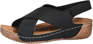 Orthopedic Sandals for Women Summer Arch Support Wedge Sandals, Fashion Cross Strap Open Toe Sandal Comfortable Ankle Strap Flat Casual Outdoor Slip On Slippers