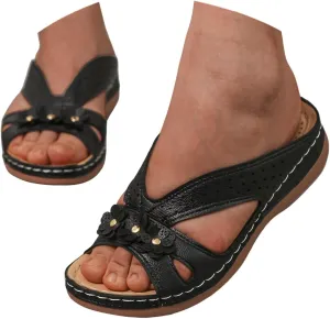 Orthopedic Sandals for Women Summer Dressy with Arch Support,Comfortable Walking Slippers Vintage Slip On Shoes Orthotic Thong Flip Flops Cushion Footbed Platform Sandals