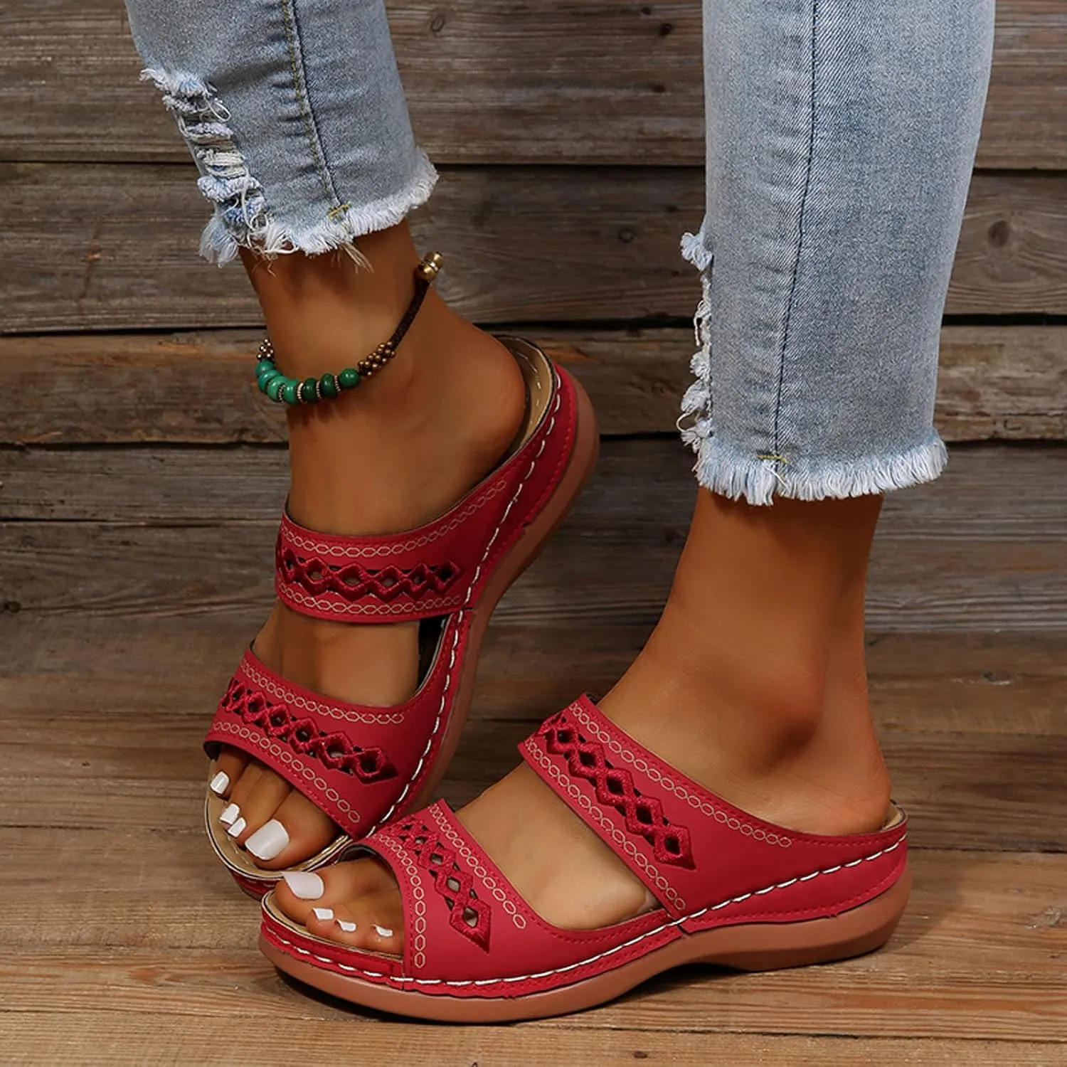 Orthopedic Sandals Womens Walking Slippers with Arch Support Anti-Slip Breathable Sandal Open Toe Wedge Sandals