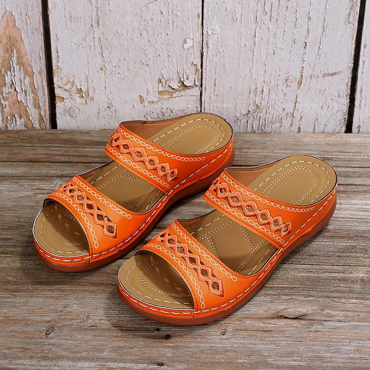 Orthopedic Wedge Sandals for Women Summer Casual Bohemian Open Toe Hollow Out Platform Sandals Comfortable Breathable Fashion Slip on Slippers Beach Vacation Outdoor Casual Shoes