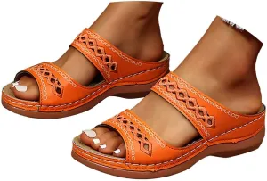 Orthopedic Wedge Sandals for Women Summer Casual Bohemian Open Toe Hollow Out Platform Sandals Comfortable Breathable Fashion Slip on Slippers Beach Vacation Outdoor Casual Shoes