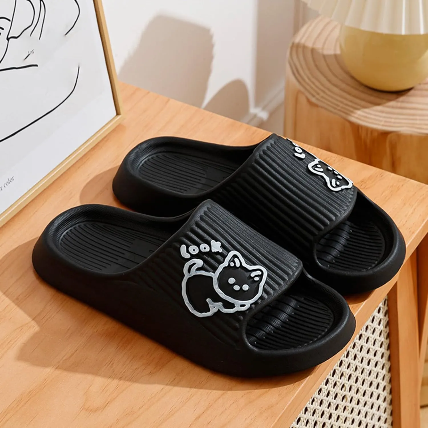 Pillow Slippers for Women and Men Shower Slides Non Slip Quick Drying Bathroom Ballerina Summer Slippers for Women