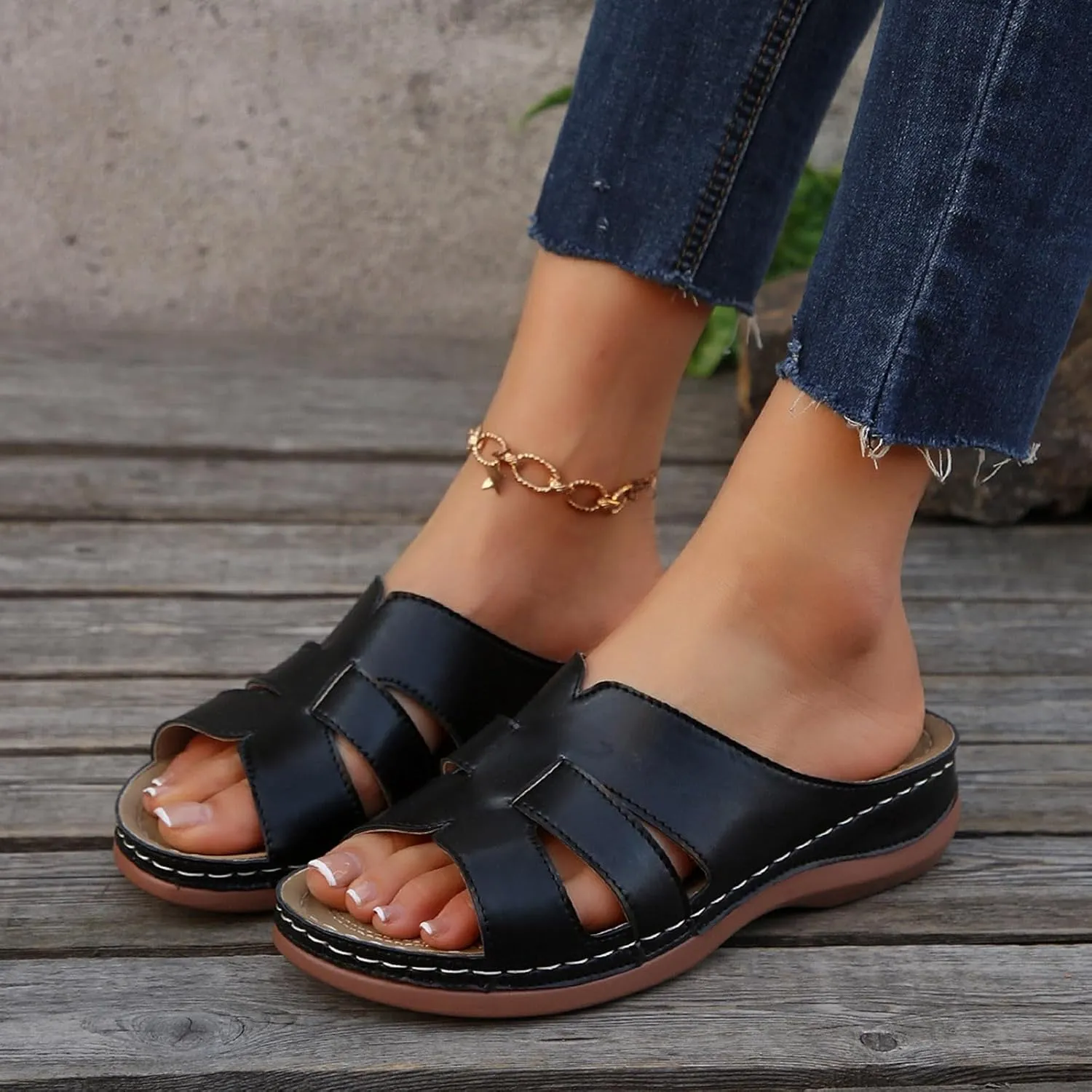 Platform Sandals Women Comfy Women'S Dress Shoes With Non Slip Walking Slide On Shoes Womens Platform Sandals