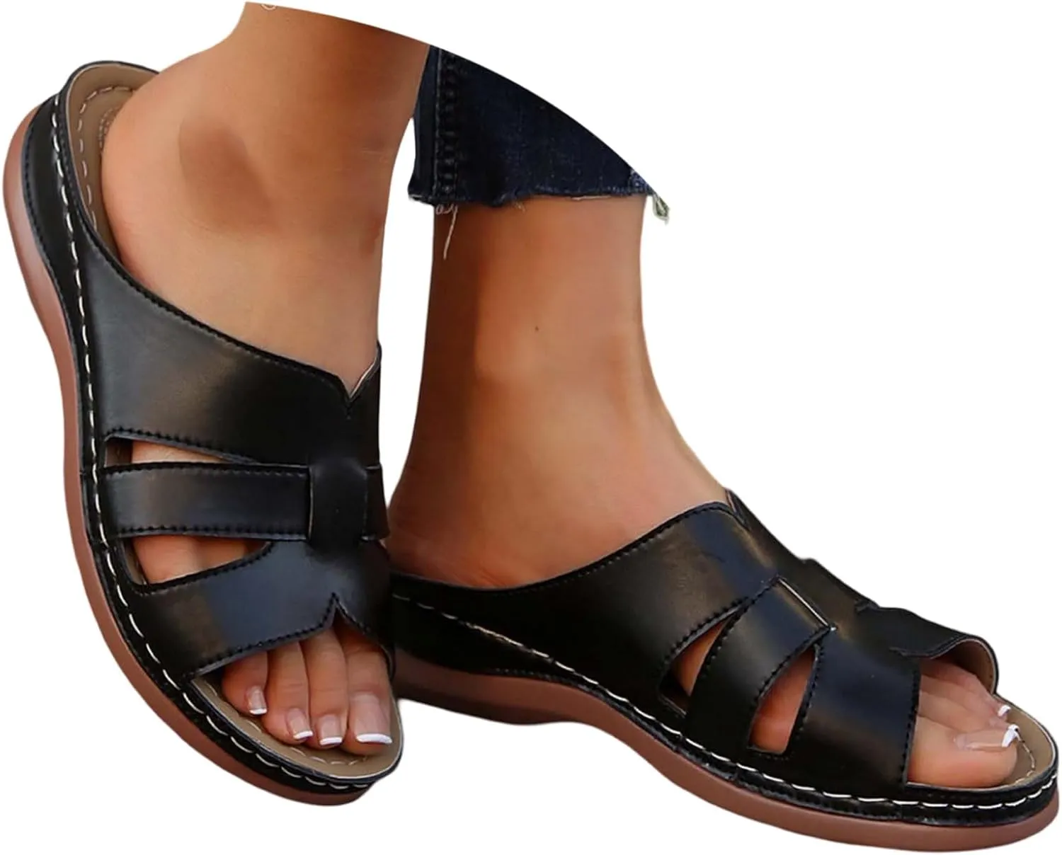 Platform Sandals Women Comfy Women'S Dress Shoes With Non Slip Walking Slide On Shoes Womens Platform Sandals