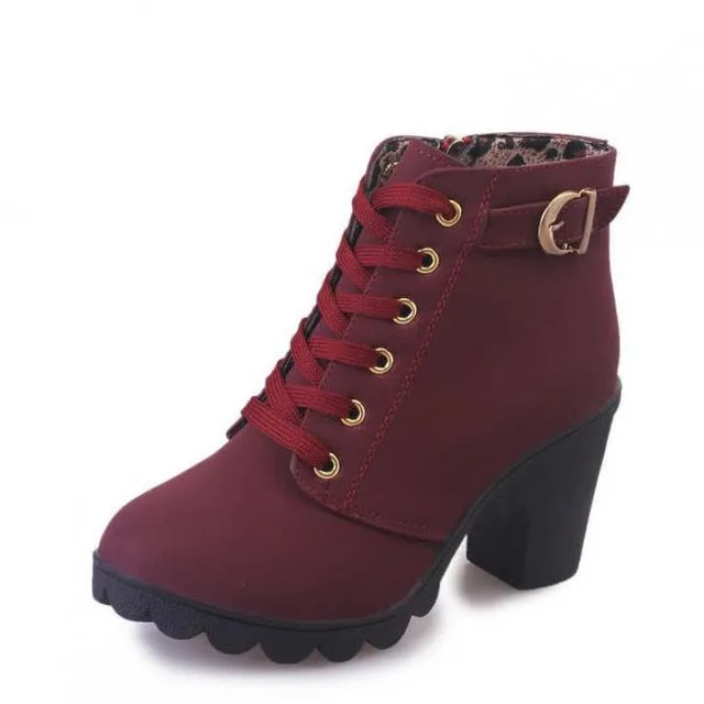Plus Size 35-43 Winter Casual Women Pumps Warm Ankle Boots Waterproof High Heels Snow Martin Shoes Botas  Patent  Botas Muje