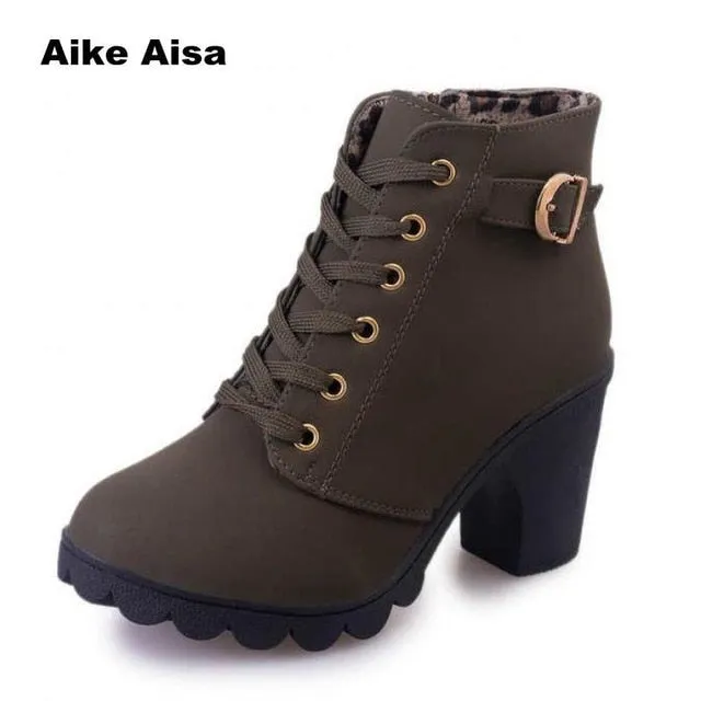 Plus Size 35-43 Winter Casual Women Pumps Warm Ankle Boots Waterproof High Heels Snow Martin Shoes Botas  Patent  Botas Muje