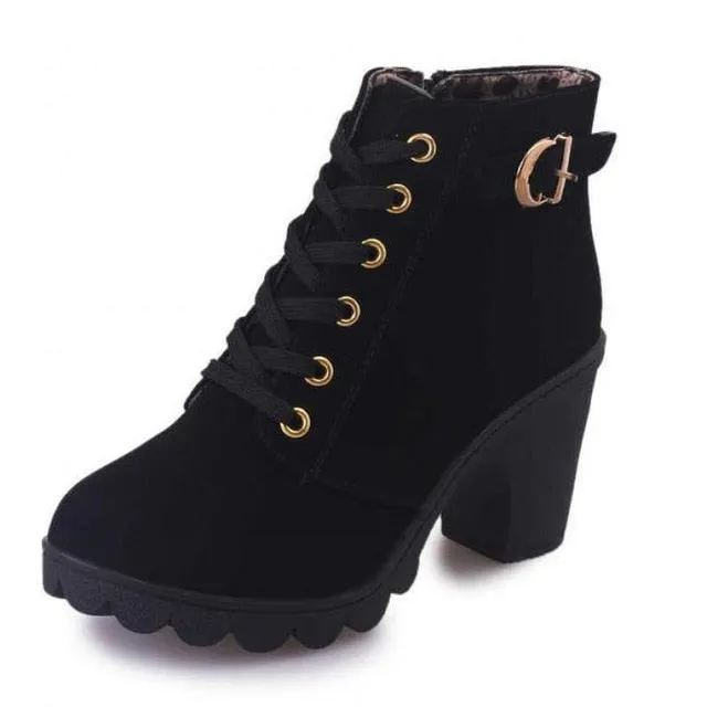 Plus Size 35-43 Winter Casual Women Pumps Warm Ankle Boots Waterproof High Heels Snow Martin Shoes Botas  Patent  Botas Muje