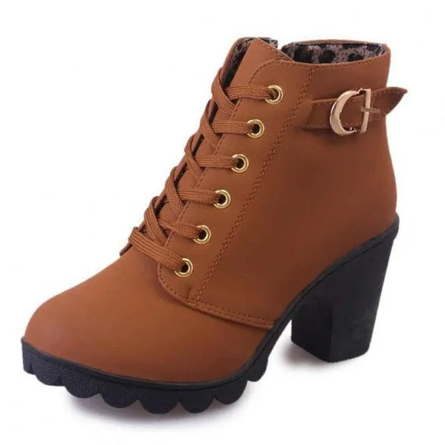 Plus Size 35-43 Winter Casual Women Pumps Warm Ankle Boots Waterproof High Heels Snow Martin Shoes Botas  Patent  Botas Muje