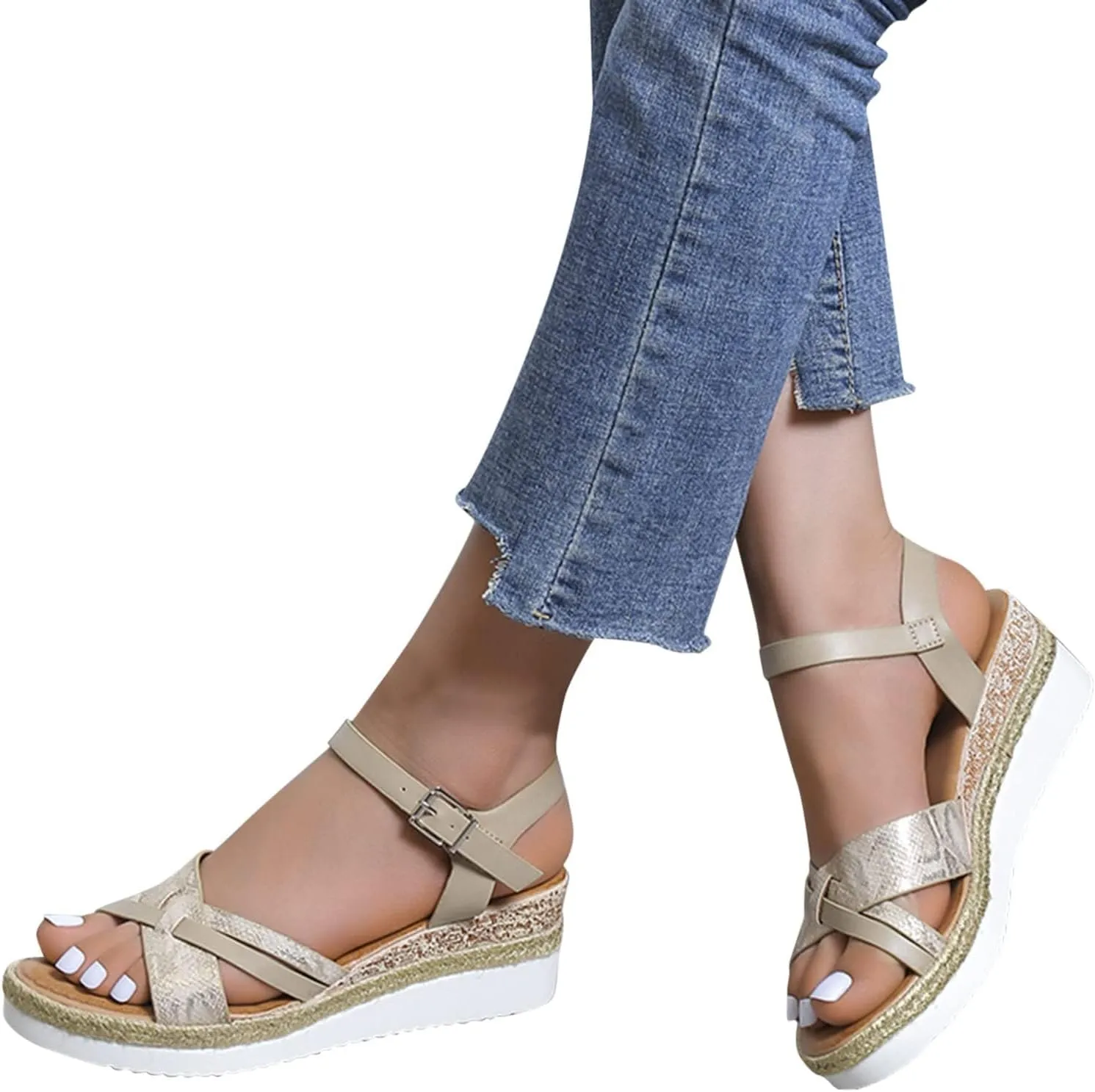 Sandals for Women 2025 Summer Platform Wedge Sandals for Women Walking Slippers with Arch Support Beach Boho Sandal Outdoor Shoes Casual Slip on Sandal Beach Dress Comfortable Shoes 2025
