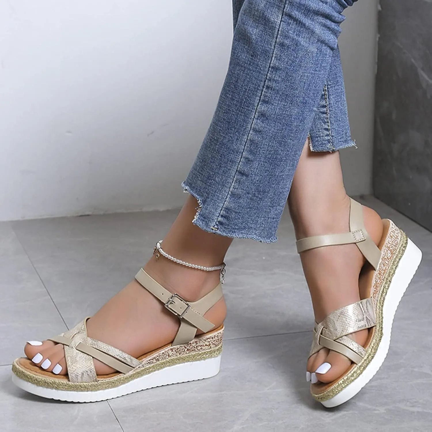 Sandals for Women 2025 Summer Platform Wedge Sandals for Women Walking Slippers with Arch Support Beach Boho Sandal Outdoor Shoes Casual Slip on Sandal Beach Dress Comfortable Shoes 2025