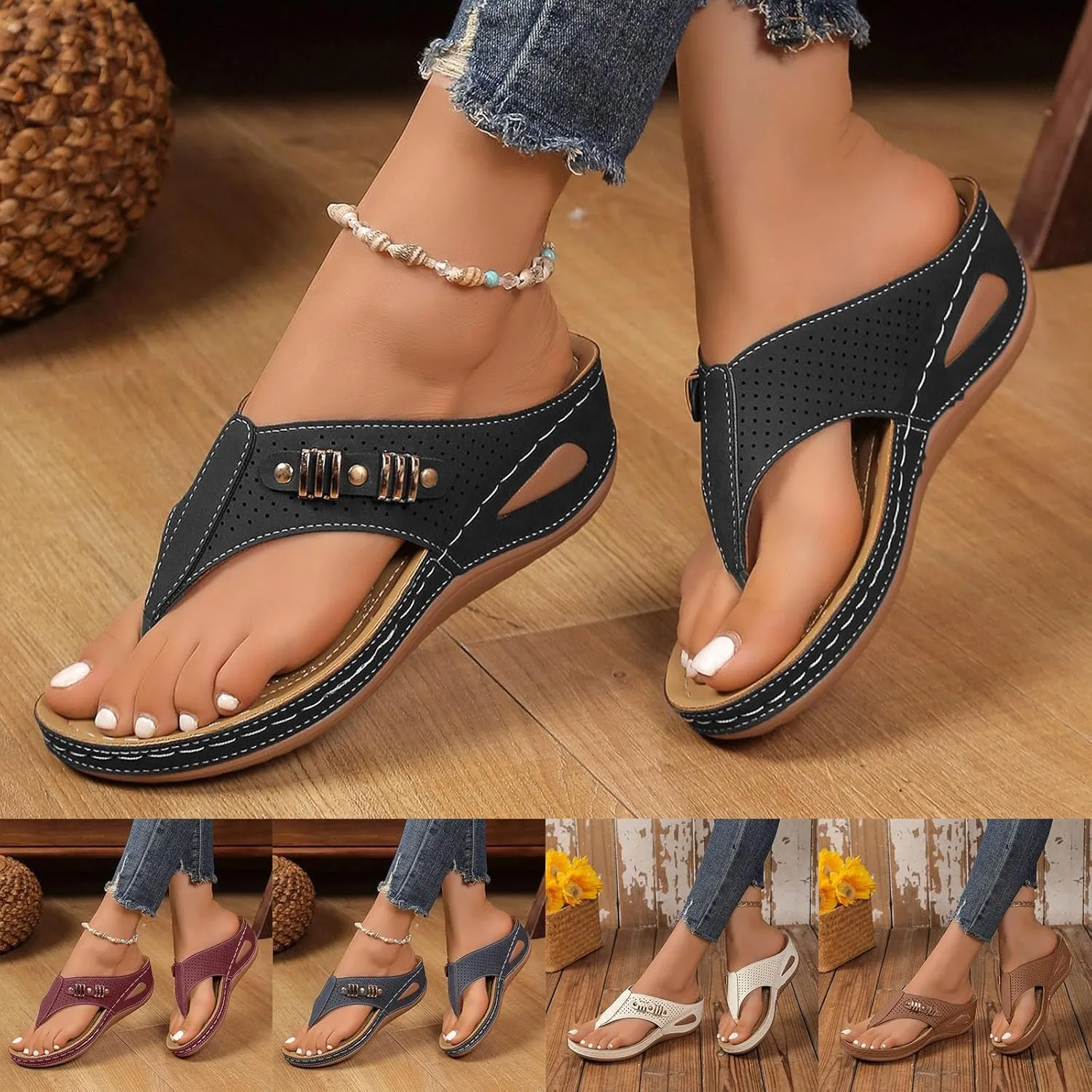 Sandals for Women 2025 Womens Casual Slip on Comfy Wedge Platform Slippers with Arch Support Soft Summer Beach Shoes