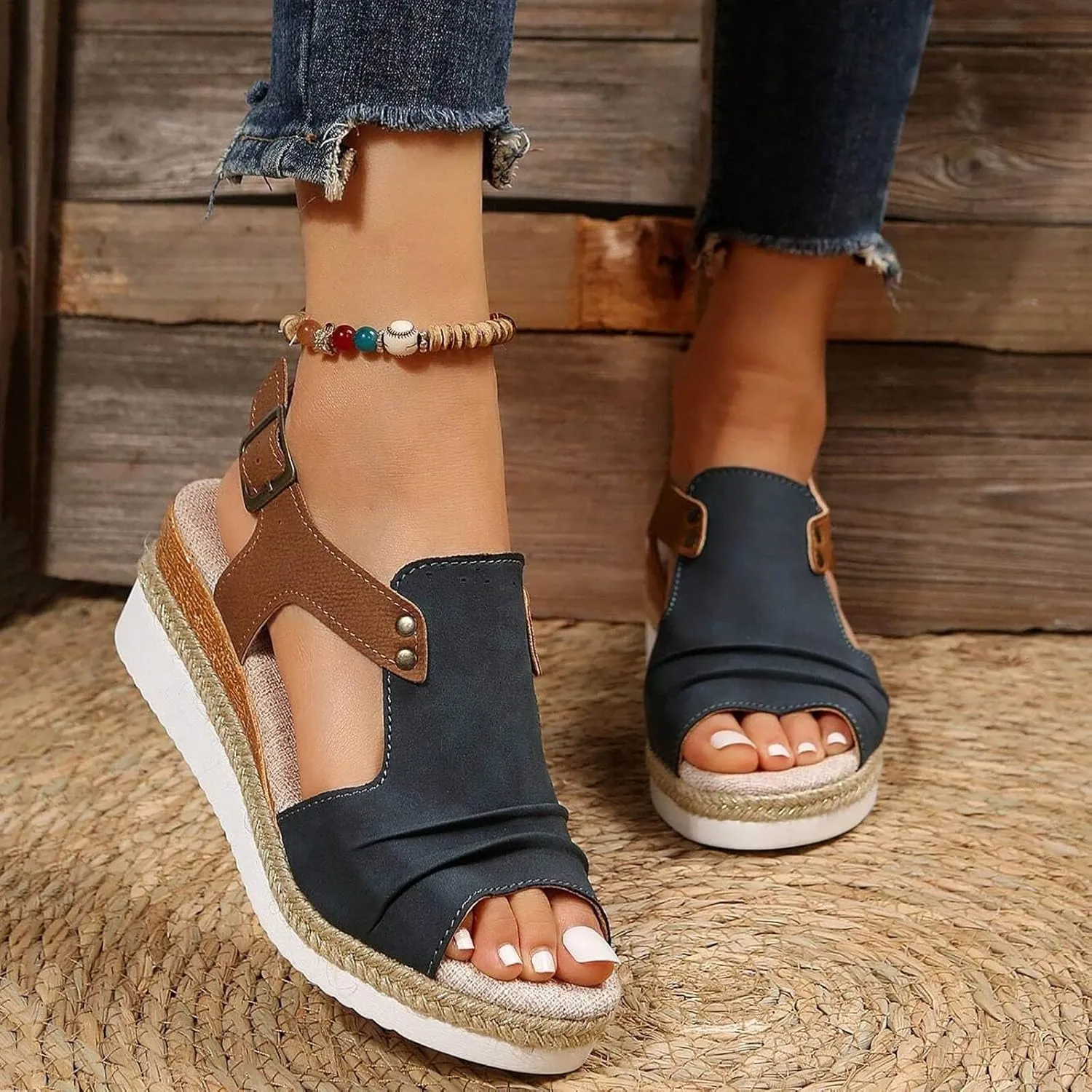 Sandals for Women, Open Toe Dressy Summer Espadrilles for Women Ankle Strap Orthopedic Wedge Platform Sandals