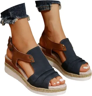 Sandals for Women, Open Toe Dressy Summer Espadrilles for Women Ankle Strap Orthopedic Wedge Platform Sandals