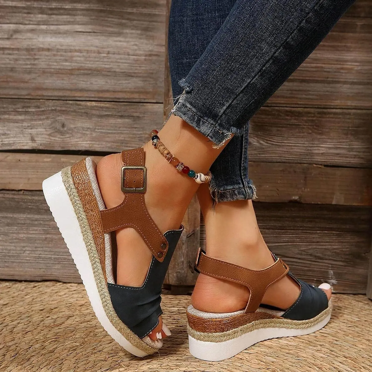 Sandals for Women, Open Toe Dressy Summer Espadrilles for Women Ankle Strap Orthopedic Wedge Platform Sandals
