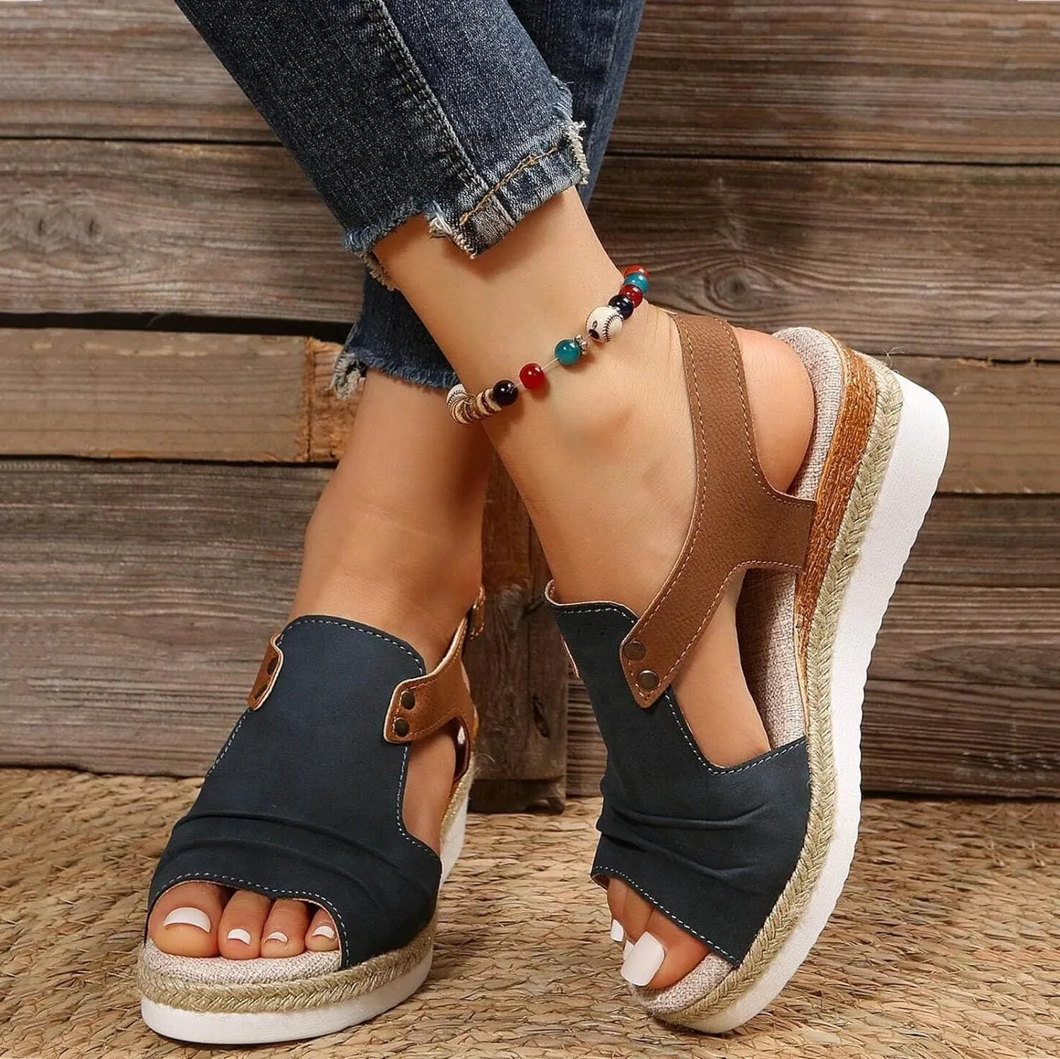 Sandals for Women, Open Toe Dressy Summer Espadrilles for Women Ankle Strap Orthopedic Wedge Platform Sandals