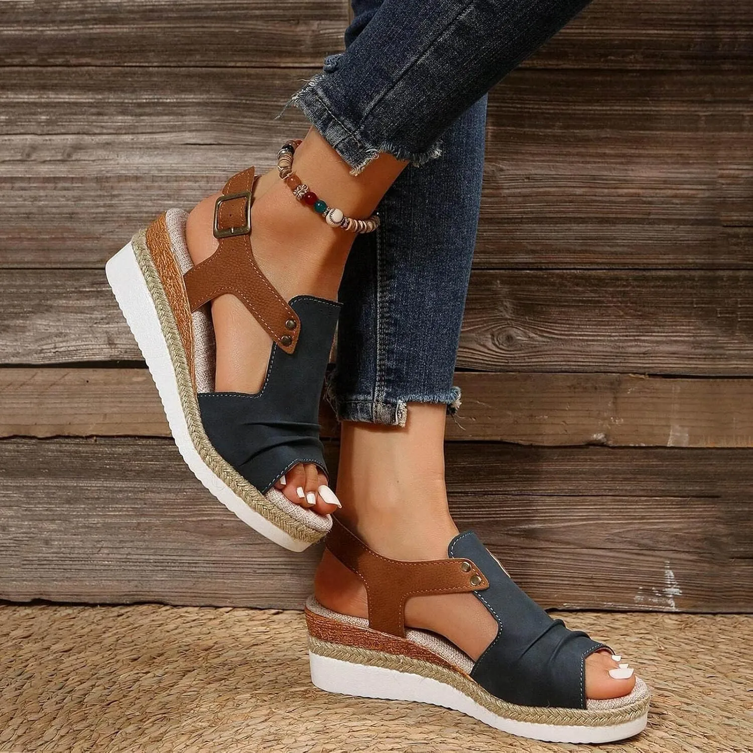 Sandals for Women, Open Toe Dressy Summer Espadrilles for Women Ankle Strap Orthopedic Wedge Platform Sandals